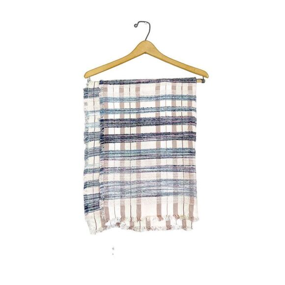 NEW Cejon Plaid Oversize Scarf Pastel Boho Rectangle Raw Hem Fringe - Picture 1 of 5